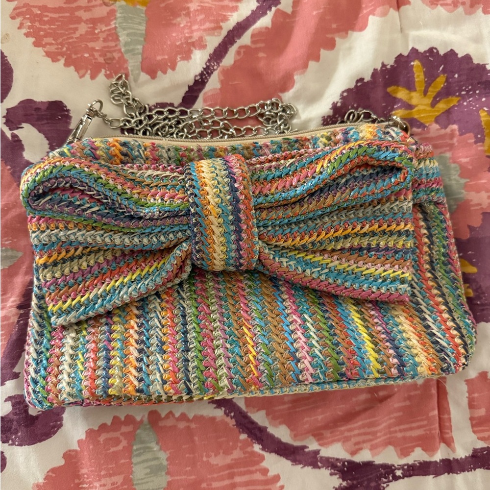 Multicolor Woven Bow Clutch